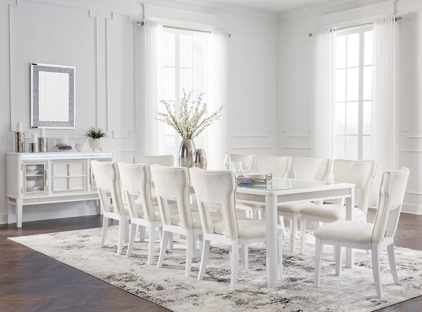 Chalanna Glass Dining Set with Rhinestones & Leaf Extension