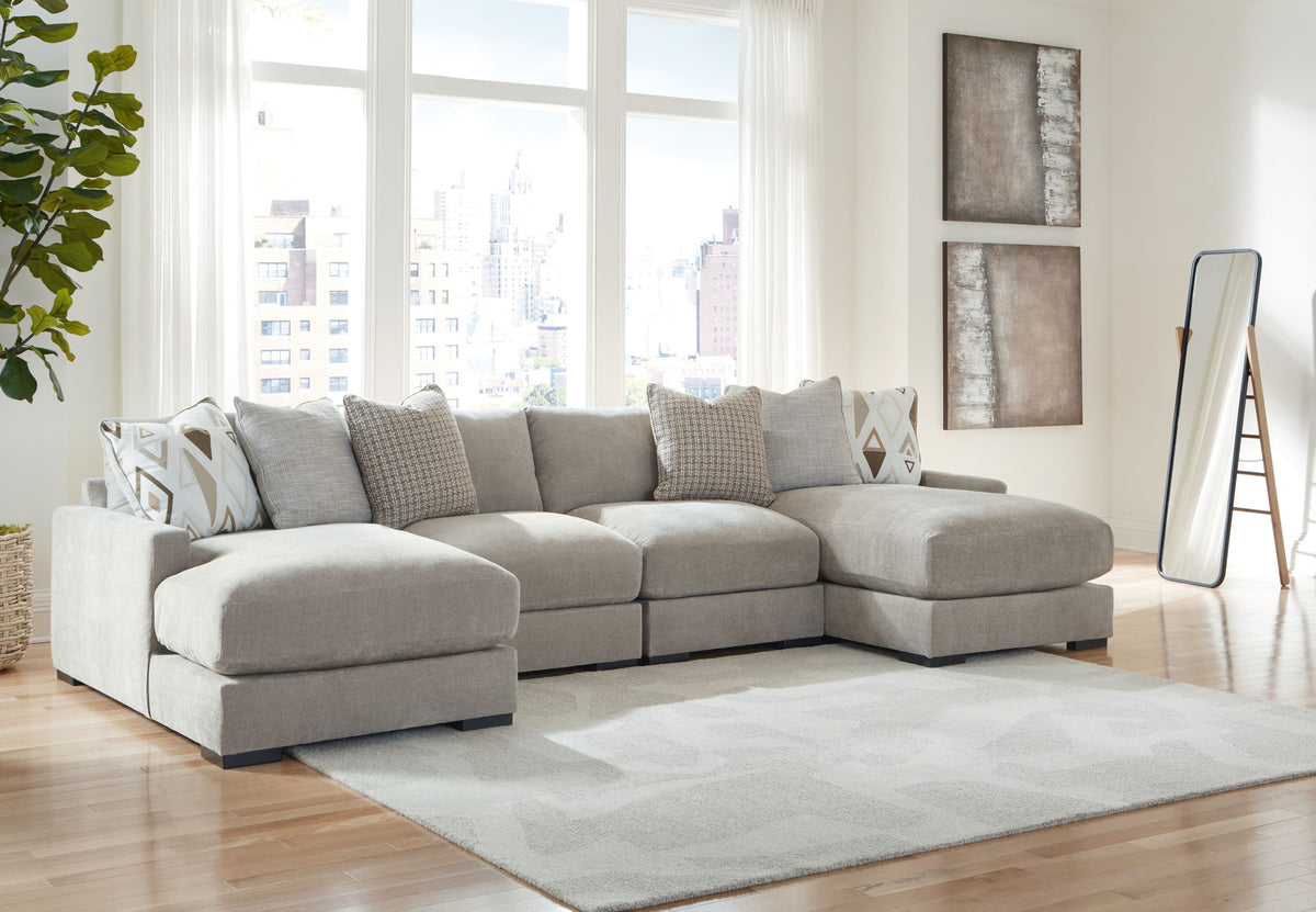 Aslan Court - 5 Pc. - 4-Piece Sofa Pit Sectional, Ottoman - Pebble
