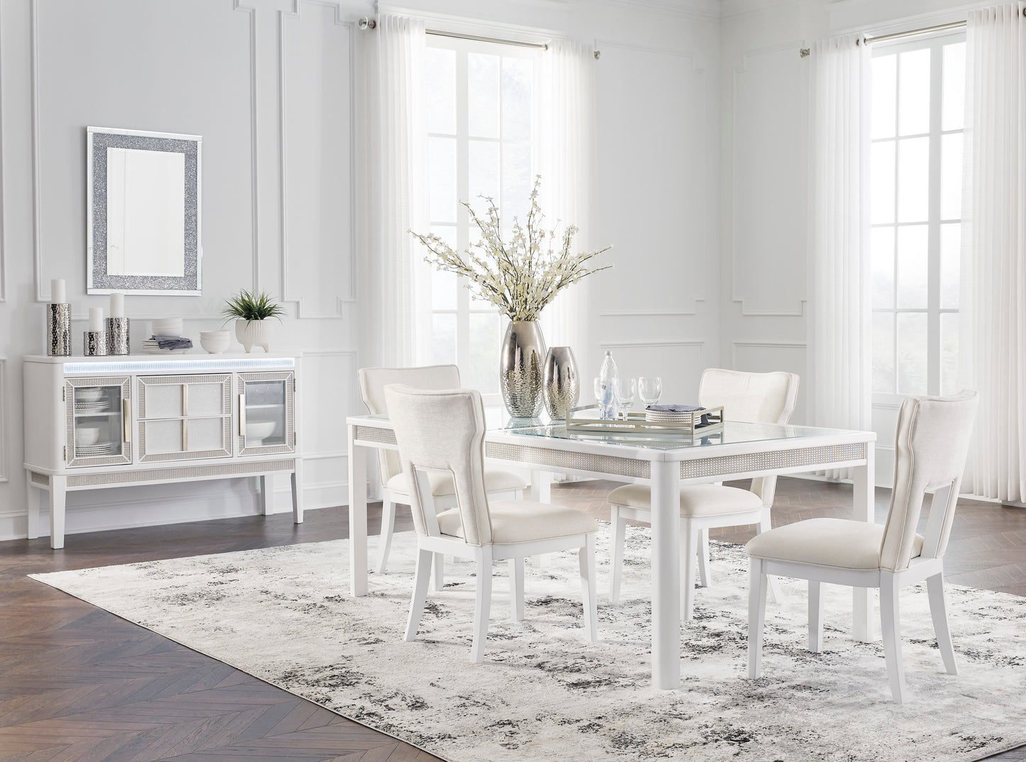 Chalanna Glass Dining Set with Rhinestones & Leaf Extension