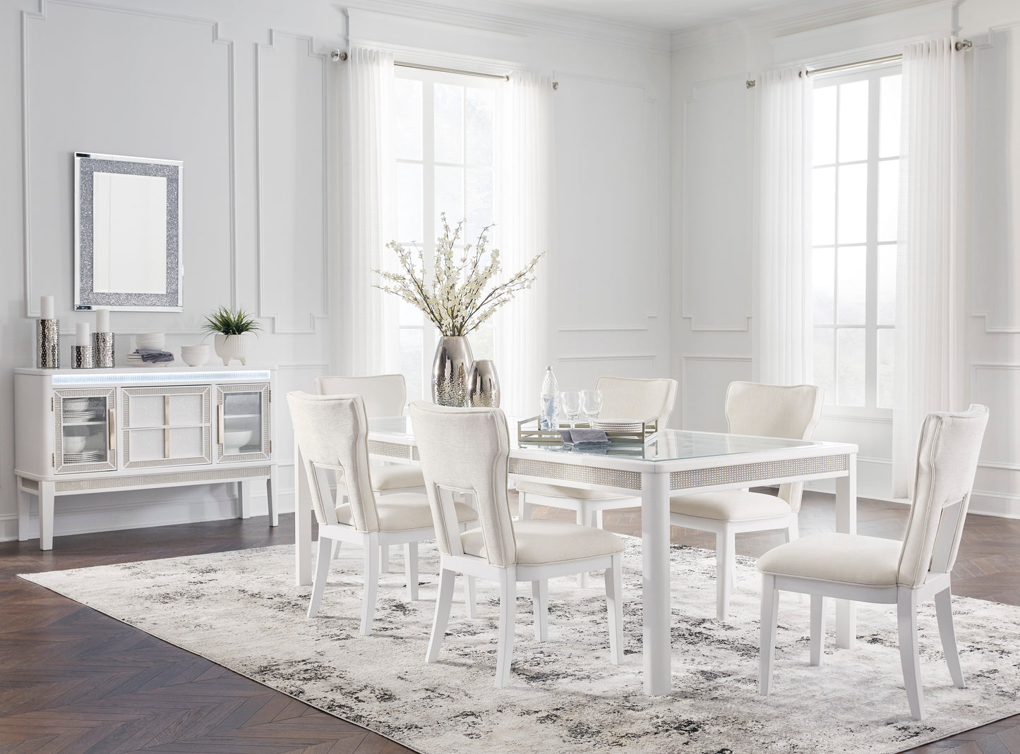 Chalanna Glass Dining Set with Rhinestones & Leaf Extension