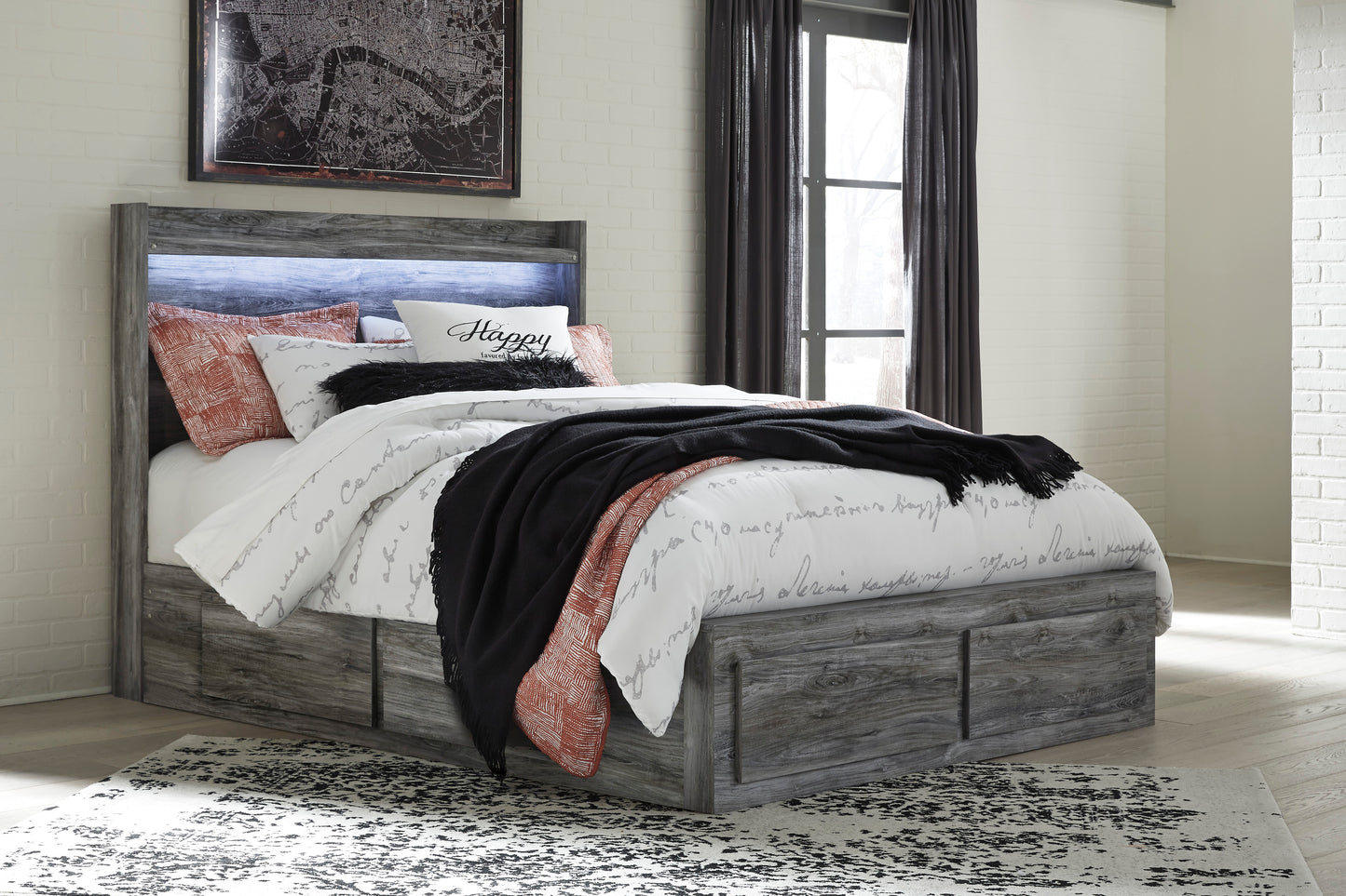 Baystorm LED Panel Bed with 4 Storage Drawers