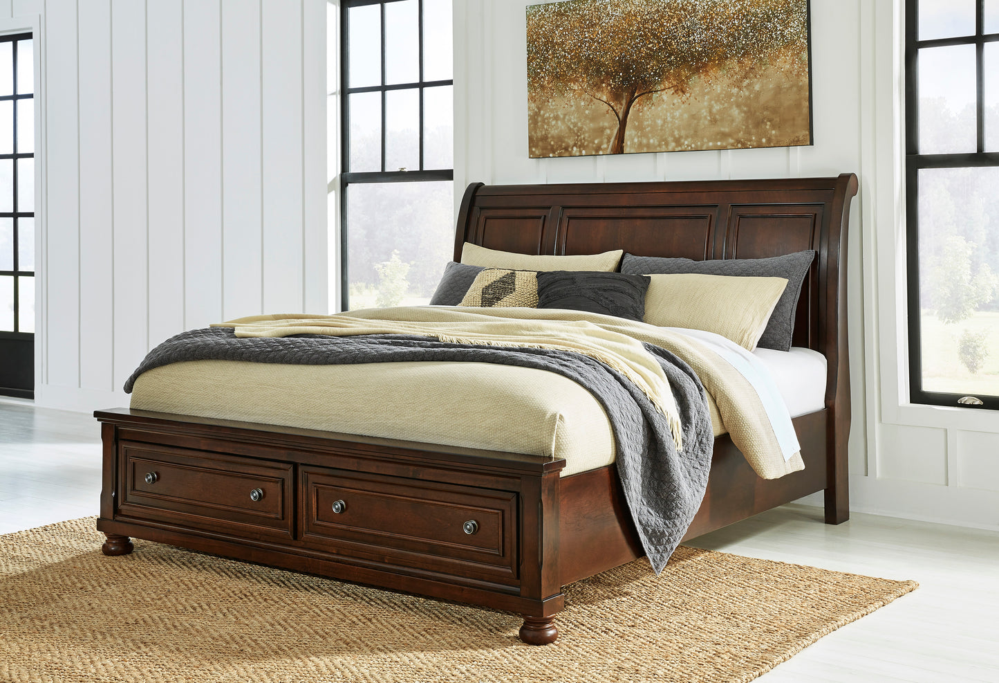 Lettner Modern Sleigh Bed with Storage Drawers (4 Colors)