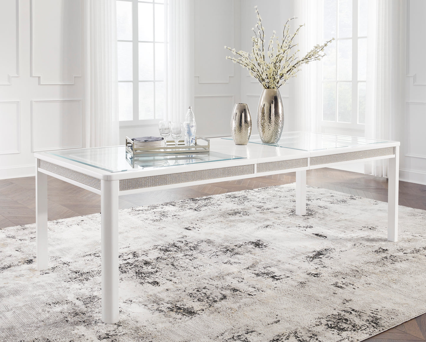 Chalanna Glass Dining Set with Rhinestones & Leaf Extension