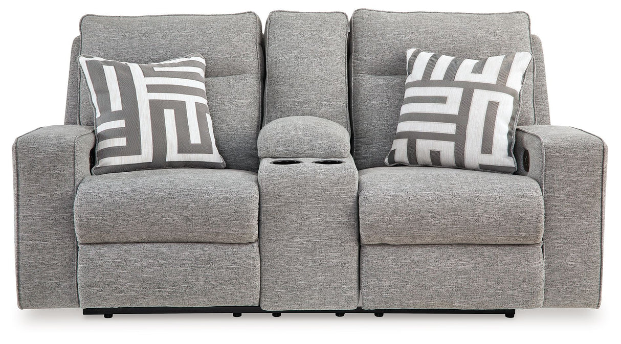 Biscoe - Power Reclining Loveseat With Console /Adj Headrest - Pewter