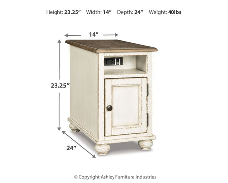 Realyn - Chair Side End Table - AC / USB - White / Brown