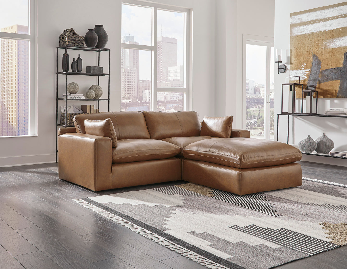 Emilia Cloud Modular Sectional w/ Top-Grain Genuine Leather by Ashley