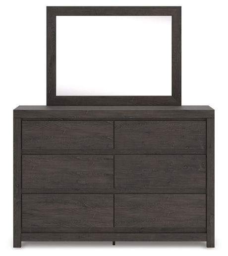 Fraluna - 3 Pc. - Queen Panel Storage Bed, Dresser And Mirror - Charcoal