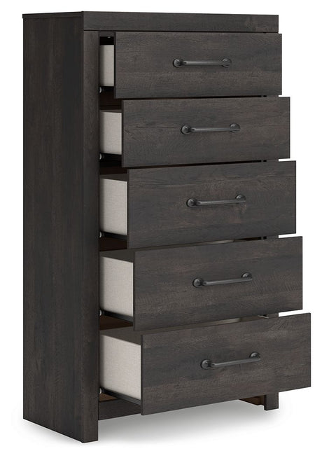 Hollivern - Five Drawer Chest - Dark Gray