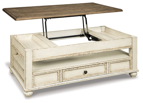 Realyn - Lift Top Cocktail Table - White / Brown