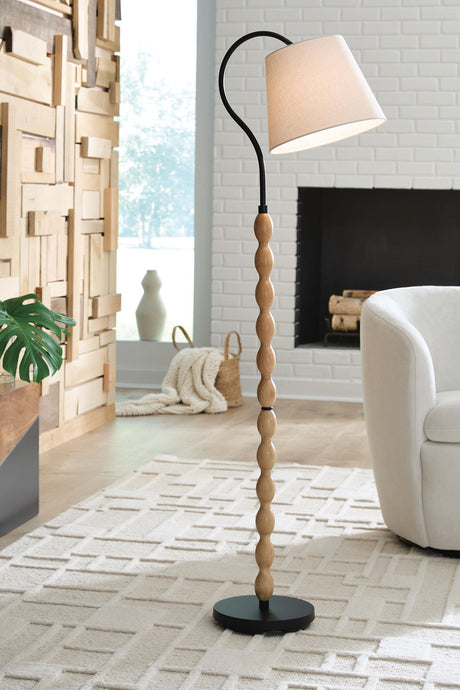 Corinwell - Wood Floor Lamp - Brown / Black