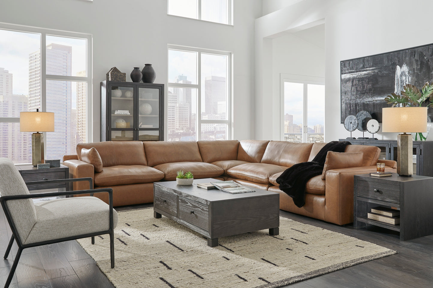 Emilia Cloud Modular Sectional w/ Top-Grain Genuine Leather by Ashley