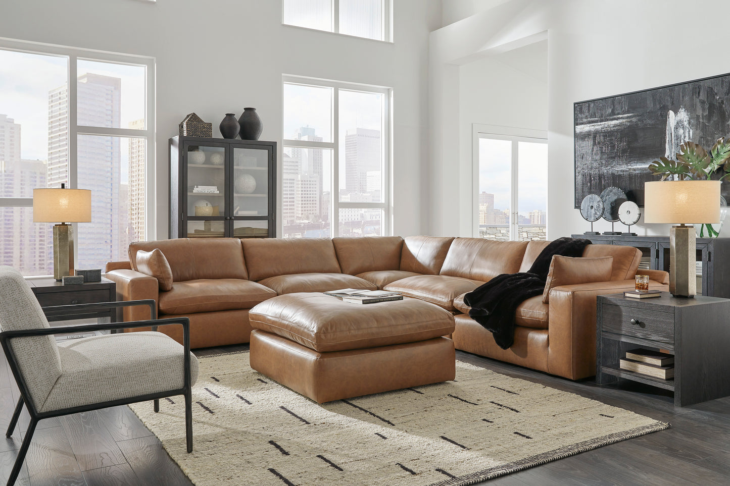 Emilia Cloud Modular Sectional w/ Top-Grain Genuine Leather by Ashley