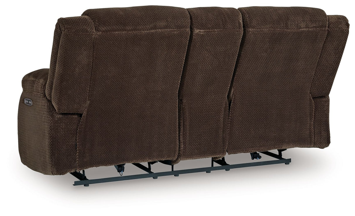 Free Wake - Double Relcining Power Loveseat With Console - Chocolate