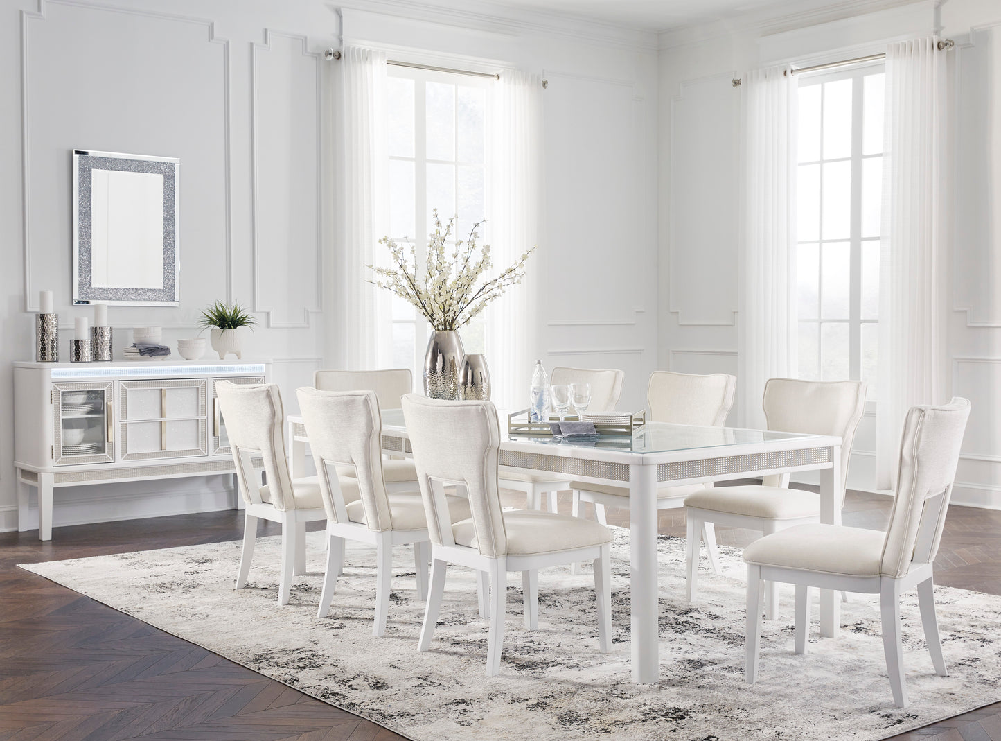 Chalanna Glass Dining Set with Rhinestones & Leaf Extension