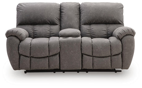 Bakerstein - Power Reclining Loveseat/Console/Adjustable Headrest - Galaxy