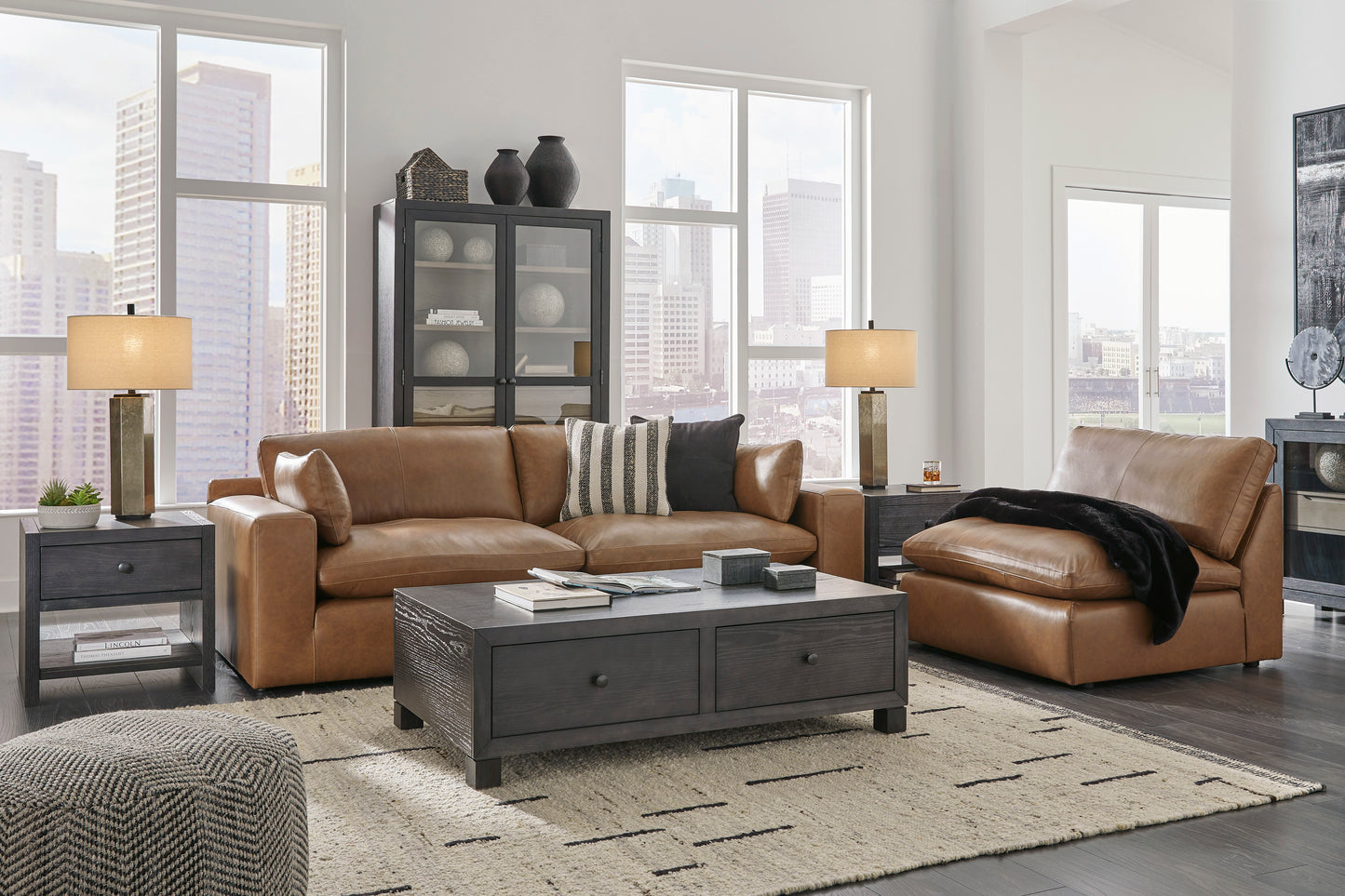 Emilia Cloud Modular Sectional w/ Top-Grain Genuine Leather by Ashley