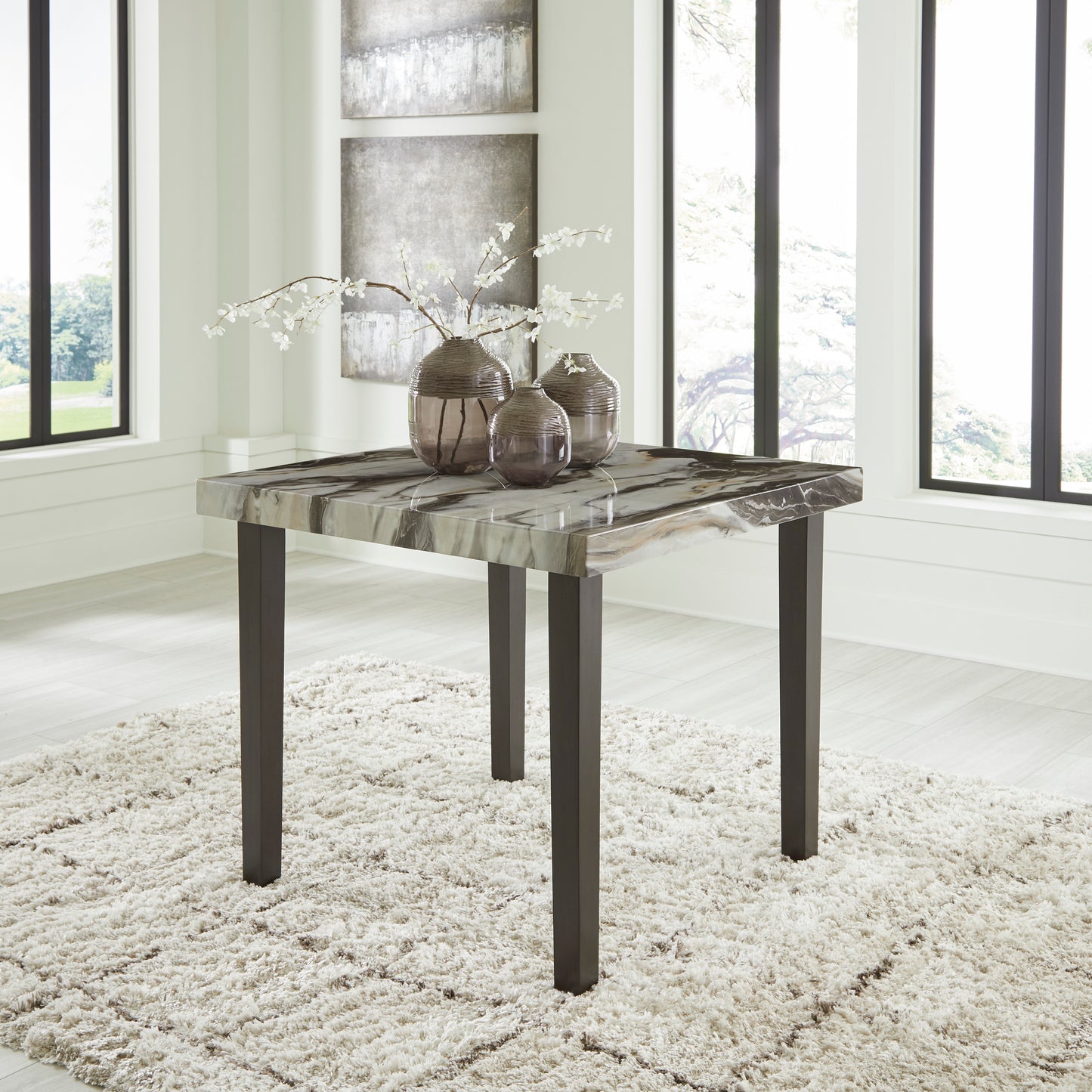Jeshina Faux Marble Counter Height 5pc Set - Brown