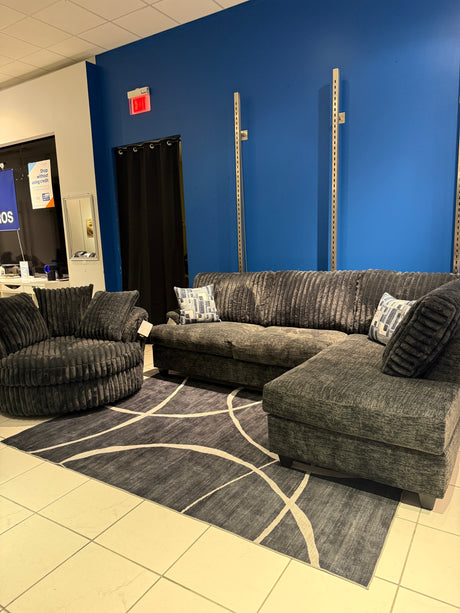 Two-Tone Fluffy Corduroy Chaise Sectional