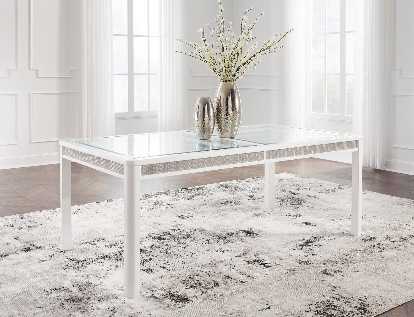 Chalanna Glass Dining Set with Rhinestones & Leaf Extension