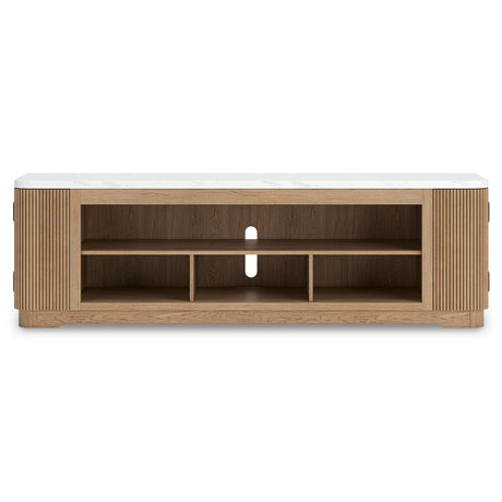 Camdill - XL TV Stand With Fireplace Option - Light Brown