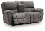 Bakerstein - Power Reclining Loveseat/Console/Adjustable Headrest - Galaxy