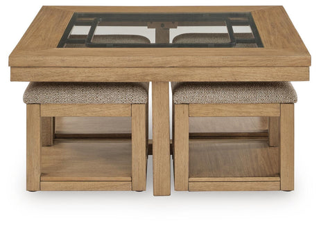 Wittenmyer - Cocktail Table With 4 Stools (Set of 5) - Natural / Black
