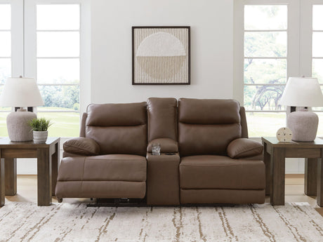 Vonryan - Power Reclining Loveseat With Console / Adj Headrest - Tobacco